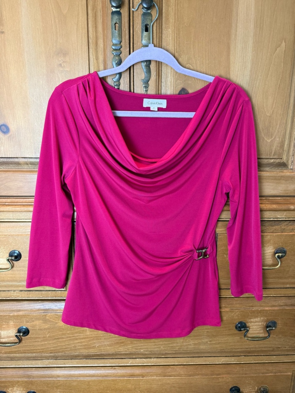 Calvin Klein Women's Fuchsia Draped Buckle-Side Top
